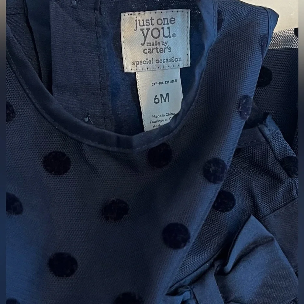 Carter's Elegant Navy Formal Dress w/Velvet Polka Dots & Bow Baby Girl 6 Months